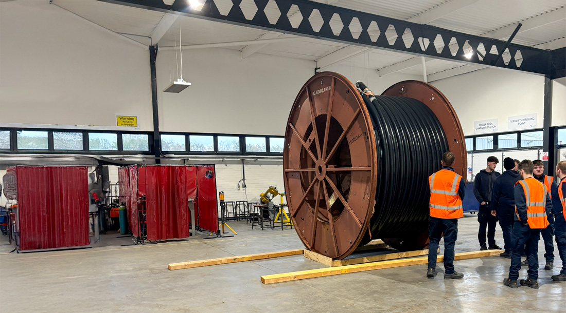 Reel once offloaded on the warehouse floor